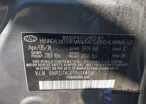 2018 Hyundai Elantra Se from USA, damaged, VIN 5NPD74LF1JH344316